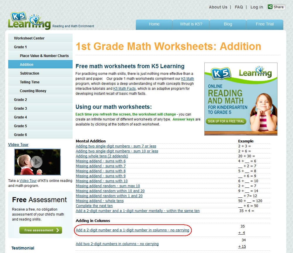 kindergarten math worksheets k5